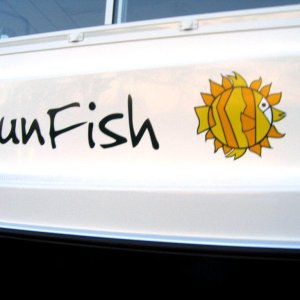 (Lane Stuart) Finally decided on a name and got it pasted on the boat