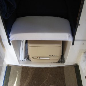 Media 'foam covered pine board to bridge gap' in album 'vinyl house soffit cut to fit under cushion for 3/8 air space'