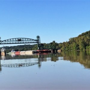 Media 'Tow under Hardin Bridge.' in album 'A panoramic of the first 6 or 7 boats at the gathering.'