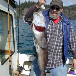 Fishing buddy Jim with Ling cod at Neah Bay, 2003.