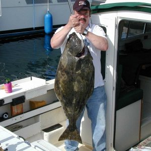 (Mason C. Bailey) 40 pound halibut caught off of slant rocks, Neah Bay, on May 19th, 2004.
