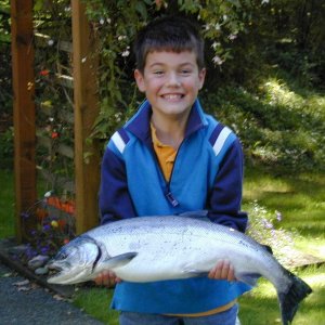 Mason with Silver salmon caught on 10/3/04.