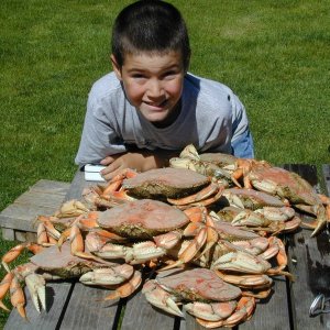 About an hour later, Mason with cooked crab(Mason C. Bailey)