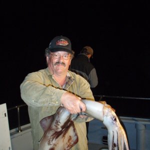 Craig with squid caught during a Tuna trip on 9/1/09.  I kept 3 but they really were not that good eating!