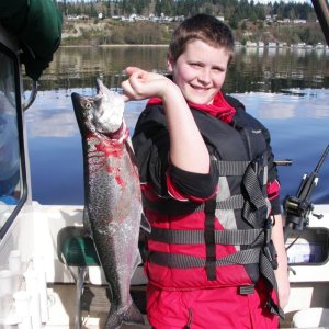 24" blackmouth caught on green hootchie with hearring strip 75' down.  4/6/12