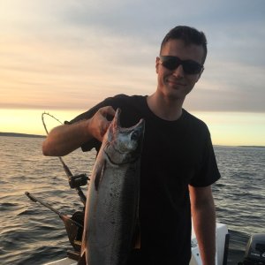 Dalton with the biggest fish of the day at dusk