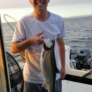 Media 'Logan with a nice coho off Edmonds' in album 'Baby Island Blackmouth caught on 10/7/06, one on a 4" glow sliver horde plug and one on a coyote spoon / hot spot flasher combo.  released plent of shakers'