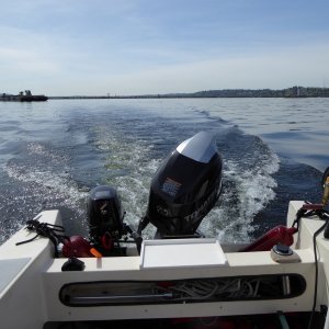 Media 'Kicker at WOT.  The Sail Pro is a high-thrust model and does well on the 16\' C-dory!' in album 'All set to head out on a beautiful Saturday in mid April!'