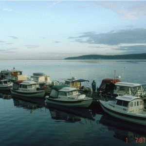 (R/J): A beautiful Saturday morning at Sequim with eight C-Dorys tied up...