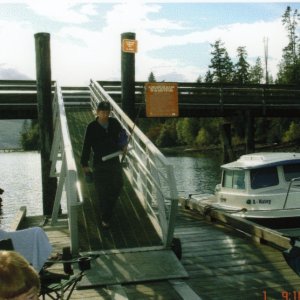 (R/J): Going fishing! Jeff (Immacu-Nada) on the gangway with gear in hand.