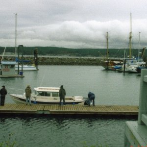 (R/J): Immacu-Nada at the dock (John Wayne Marina, Sequim).