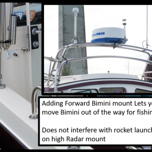 Additional Bimini mounts allow you to move bimini out of the way against bulkhead for fishing