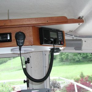 Media 'Shelf secured to offset added weight of Teak console for radios.' in album 'Parts for overhead shelf fix.
Bolt is flat headed "toilet bolt"'