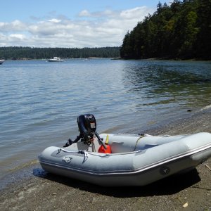 Landing at beach on Hope Island to use the facilities and pay the overnight moorage fee.  Lil'C is the tiny boat on the third buoy!