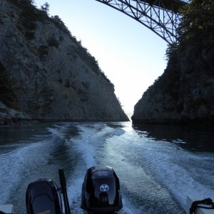 Media 'Exiting Canoe Pass to the outside, under Deception Pass bridge.' in album 'Launched at Edmonds Marina, ready to head out on a Saturday morning.'