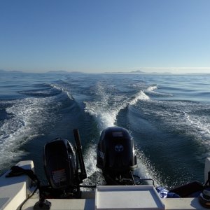 Media 'Heading South, crossing the East entrance to the Strait of Juan de Fuca.  The San Juans are off in the distance.' in album 'Launched at Edmonds Marina, ready to head out on a Saturday morning.'