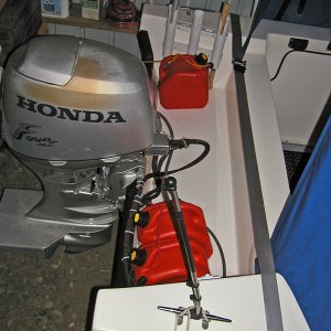 The 3 2-gallon spares can all be moved to the port side to balance the boat. (Depends on load configuration)
