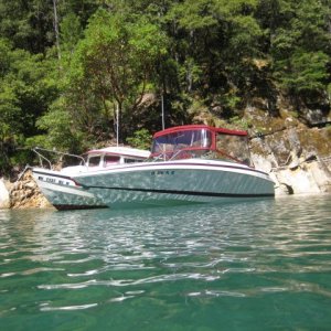 C-Dory and 25 Cobalt Boats anchored together