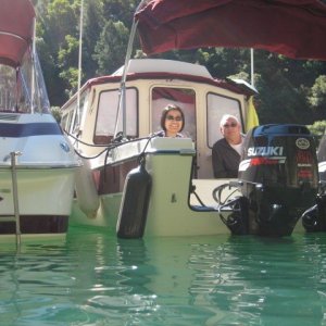 Media 'Don and Brenda in cockpit enjoying doing nothing' in album 'C-Dory and Cobalt boats bow shot'