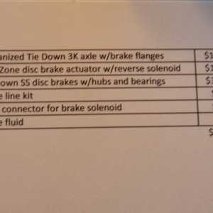 Here is the basic cost of adding stainless disc brakes to a little trailer.  Not cheap, but the initial trial was really, really impressive.