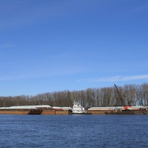 (Viewfinder) Barges tied up to shore late in the year