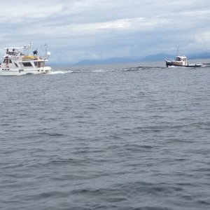 Media 'Crackerjack out of Sequim towing Ranger 21 in company with Ranger 31 "Trophy Wife" just out of picture' in album 'Gulf Islands June 2014. Conover Cove.  Wallace Island'
