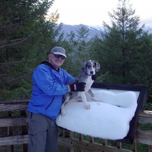 Media '(Sea Wolf) Misty at 4 months at Trinity Lake in the snow.' in album 'Force 10 Cozy Cabin Propane Heater.'
