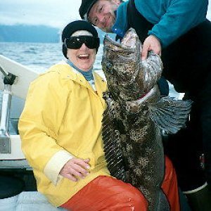 Media 'My mother and a nice lingcod - Seward, AK' in album 'Birds at Cape Resurrection, AK'