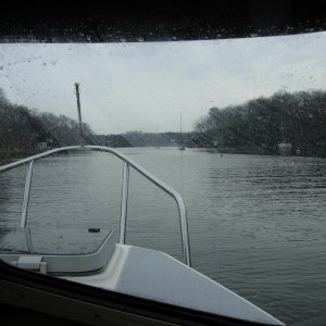 A little rain and drizzle. This is CD heaven. It was a gray day but the seas were flat. We went out of Spa Creek and up the Severn River to my home port, which is between Brewer and Clements Creeks. Nice morning in late March to be out on the Severn.