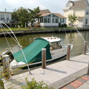 @C on the dock in Bethany Beach with the mooring cover on. Worked great when the rains of Hanna rolled through.