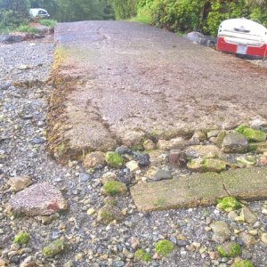 The "free overnight" Grice Bay boat launch on Clayoquot Sound.  Usable only at high tide.