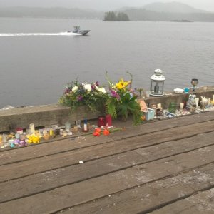 Returning to Tofino, a memorial had been set up for the three missing fishermen, although many people were still searching.