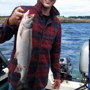 Dalton with a pink, 60' down on a white hootchie at Eagle pt, San Juan Island