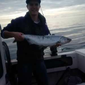 Media 'Salmon banks 27" blackmouth 1-28-17.  South side in 85' of water.  green hootchie ~ 65' wire.  Also lost a double with a line peeler.' in album 'DSCN1603'