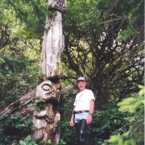 Ross with Totem Pole that has now fallen down