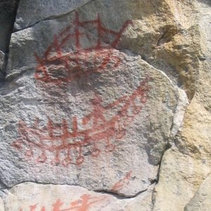 Pictograph, Sailing Ship, Long Boat, Canoe