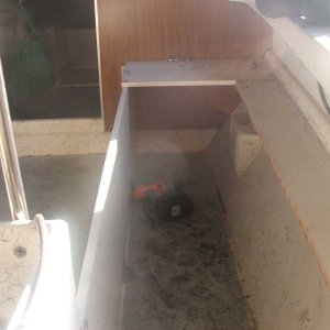 Starboard - looking forward:  Board to attach seat/locker lid is attached now to the starboard side.