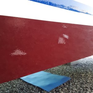 Media 'after first coat of the epoxy' in album 'gelcoat on the sheer stripe is badly oxidized'