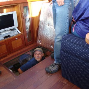 Jan has located the wine cellar on BESSIE (just kidding, it's really the engine room)