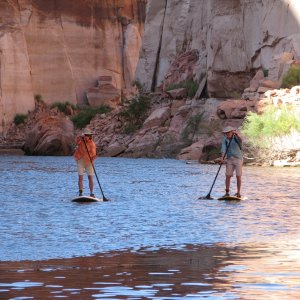 Jan and Rick on their paddle boards