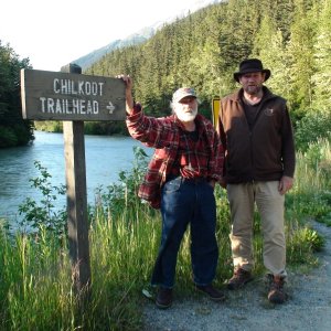 Louie & Jay at Chilcoot trailhead, start of the long walk to the head of the Yukon River for the 1898 gold rush