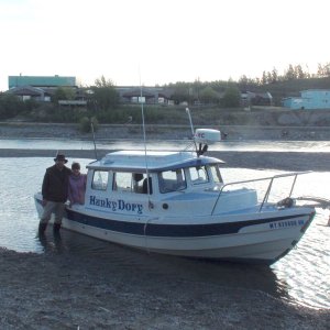 Launching on the low waters of the Yukon River at Whitehorse.
