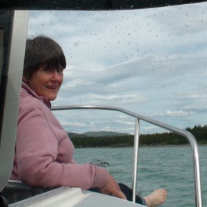 Watching for rocks leaving Lake Labarge & back on River