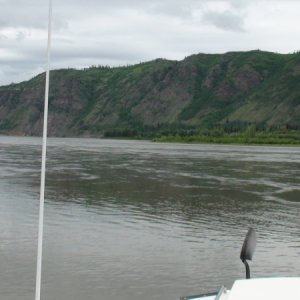 Media 'Looking toward the fast water of the Yukon from our anchorage at Flanagan\'s Slough' in album 'Louie & Jay at Chilcoot trailhead, start of the long walk to the head of the Yukon River for the 1898 gold rush'