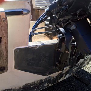 Media 'Aluminum sleeve fabricated to slide over the transom and attach to inside of splash well.' in album 'Leaving WP on the way to Metlakatla'