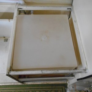 Media 'Easy fit.  I extended the fill and vent tubes to use the original fill location.' in album 'The original tank was pulled to make room  for the AC unit.  I used a bladder tank in a couple different locations, but it just did not work out.  Moving the original tank forward took some weight off the stern and was an easy job.'
