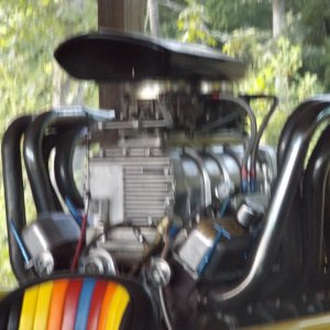 Flat bottom Blown Big Block Mopar. Twin 4 barrel carbs