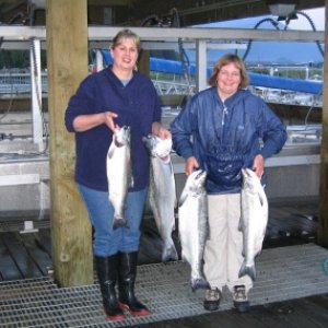 Beth (right) and her sister Martha with a few nice Valdez cohos