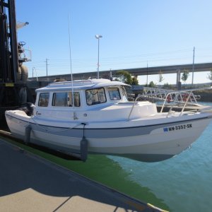 Media 'Back at Twin Bridges Marina, lifting boat out of water.' in album 'Launching at Twin Bridges for first time.'