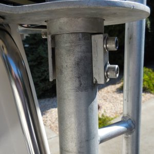 Stop on Davit, so the pot stops over the platform and also it won't allow the pot to swing the other way to far and hit the boat.